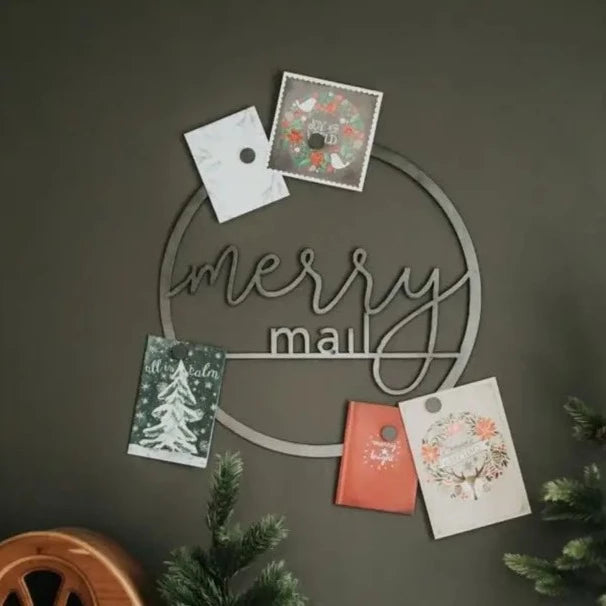 &quot;Merry Mail&quot; Magnetic Christmas Card Wreath 16&quot;