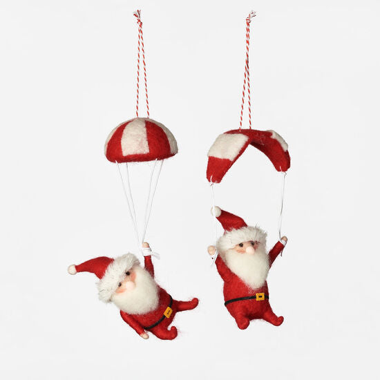 Parachuting Santa Ornament, Wool, Assorted