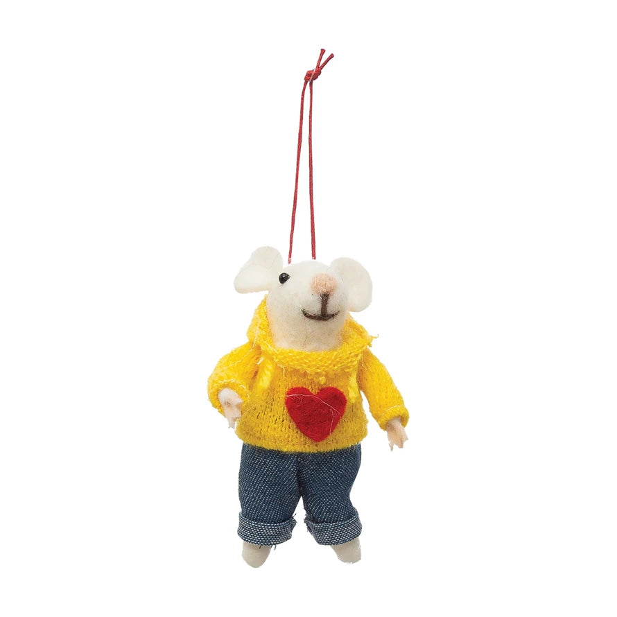 Wool Felt Mouse in &quot;♥&quot; Sweatshirt Ornament