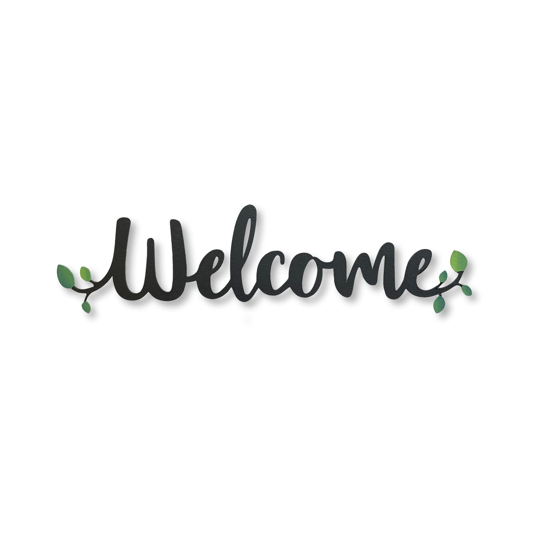 &quot;Welcome&quot; w/ Greenery Magnet - 7&quot; Black