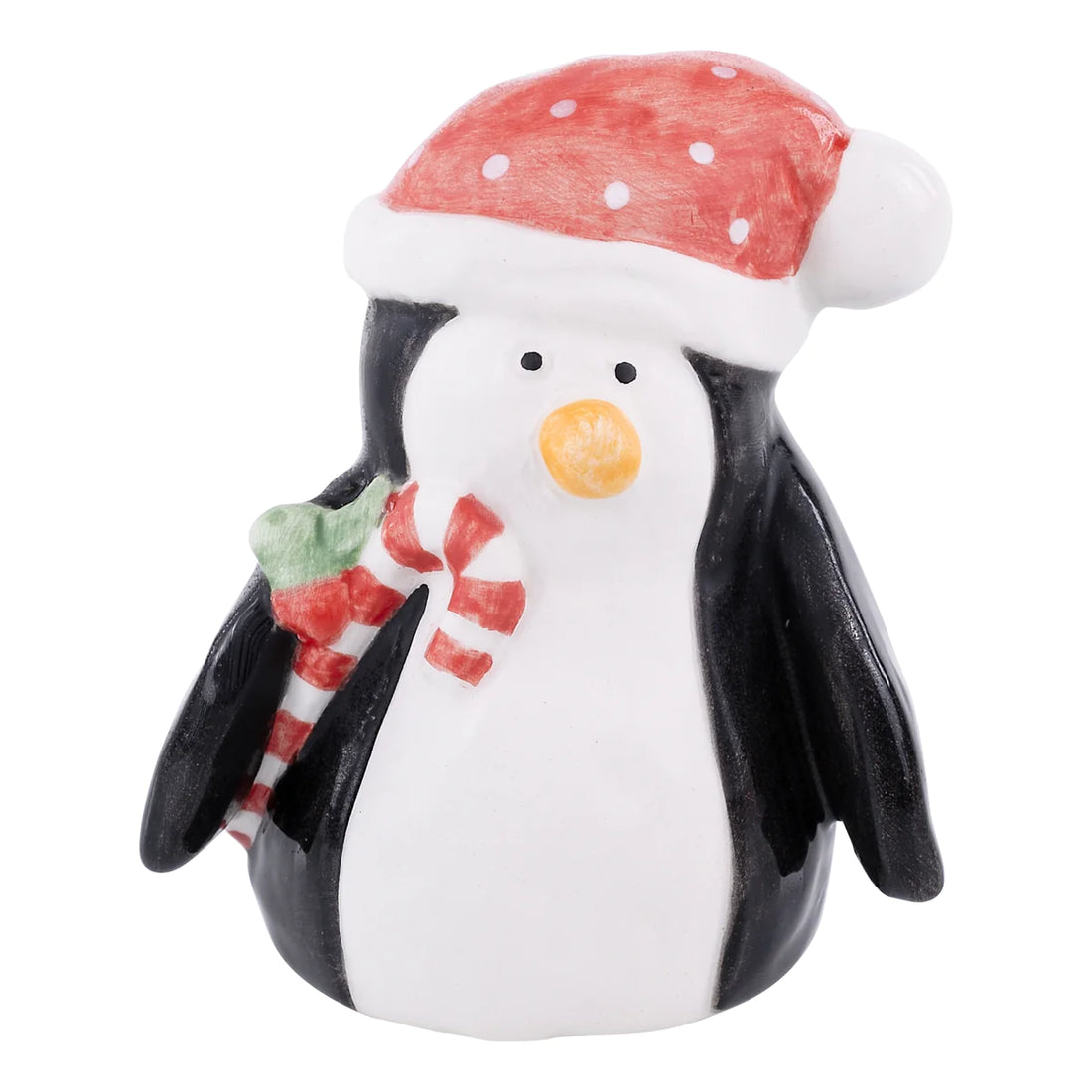 Penguin &amp; Candy Cane Ceramic Figurine - Glory Haus Topper