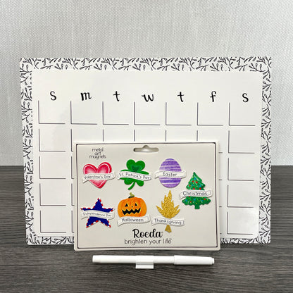 Dry Erase Calendar w/ Desk Easel & Holiday Magnets Bundle – Roeda