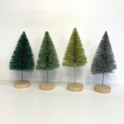 Sisal Bottle Brush Trees w/ Wood Bases, Green Colors
