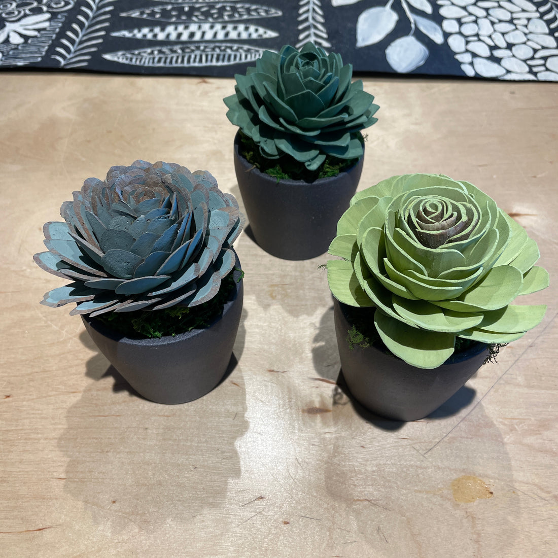 Wood Faux Succulent in Grey Container