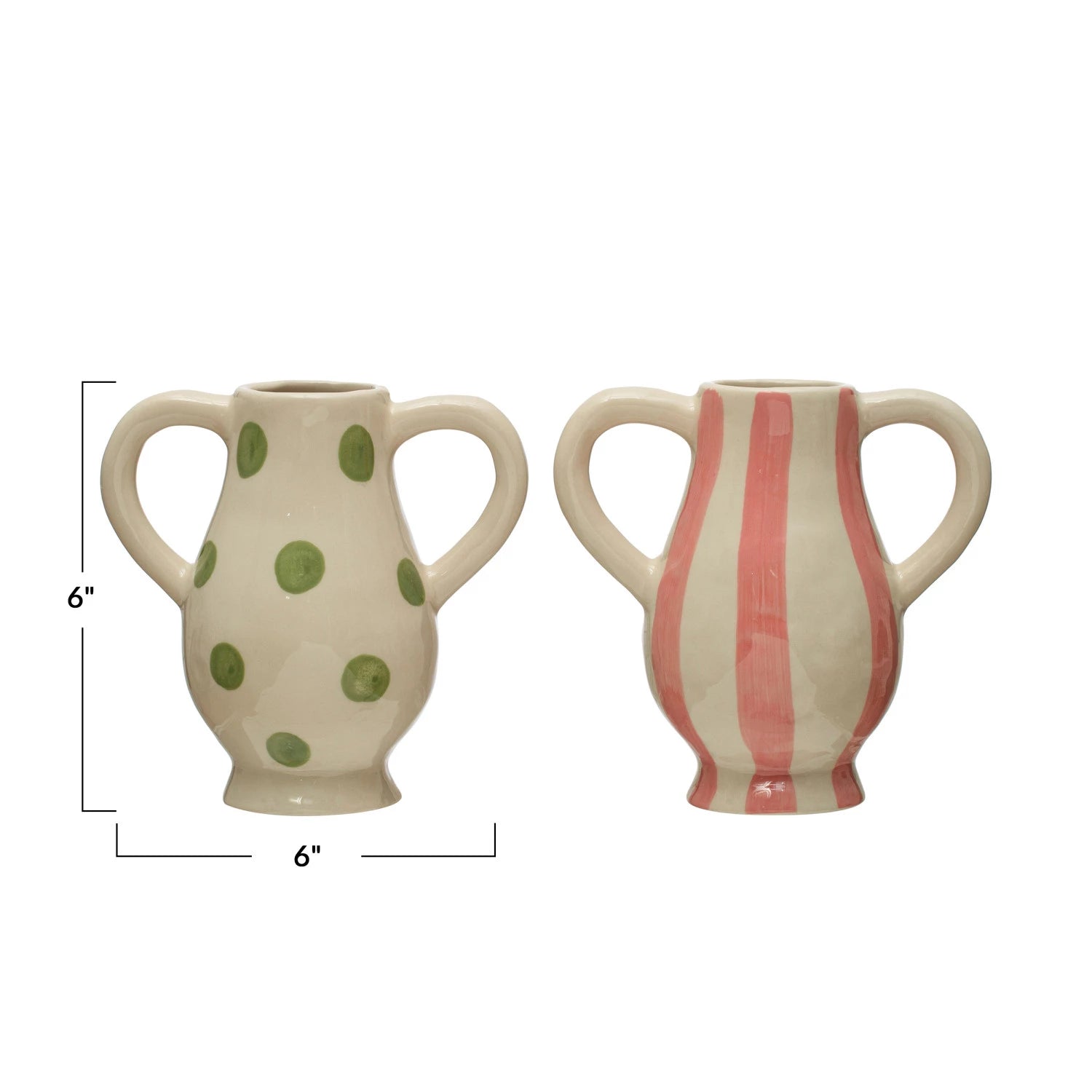 Hand-Painted Stoneware Vase w/ Handles, 2 Styles