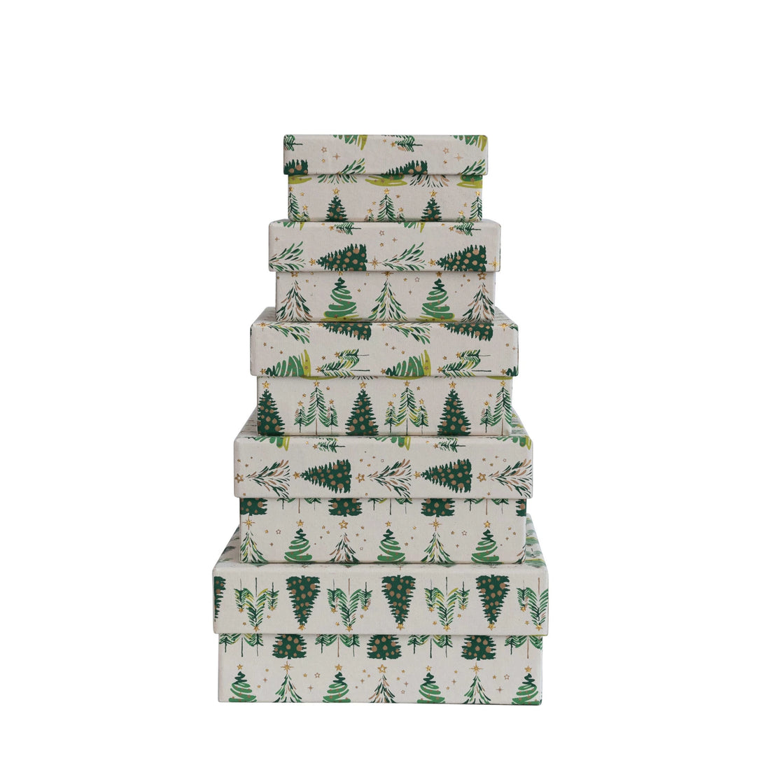 Recycled Paper Gift Boxes w/ Tree Pattern &amp; Gold Metallic Ink (5 sizes)