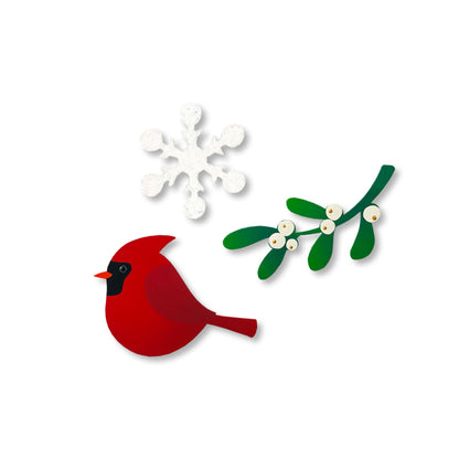 Cardinal w/ Mistletoe Magnets S/3