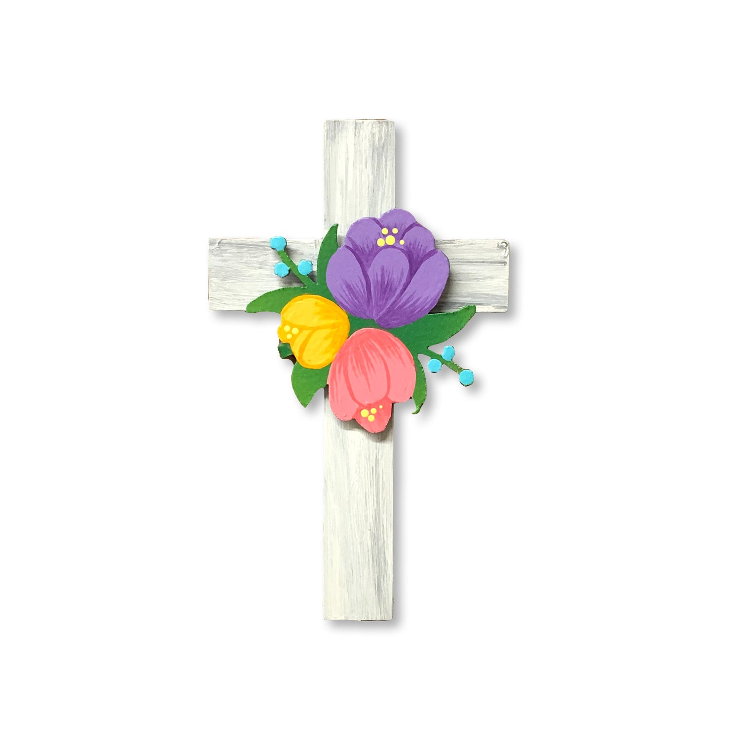 Cross w/ Flowers Magnet White