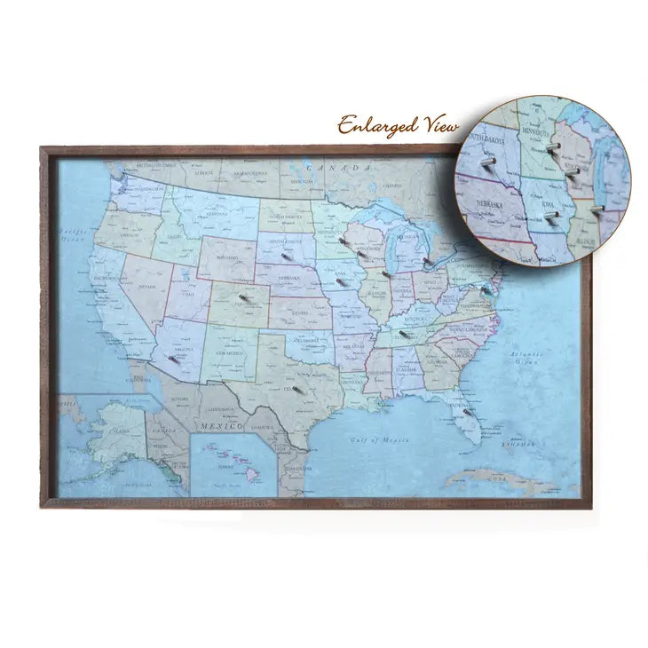 Antique Color USA Travel Map w/ Frame