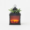 Gray Fire Light Lantern w/ Mistletoe Wreath