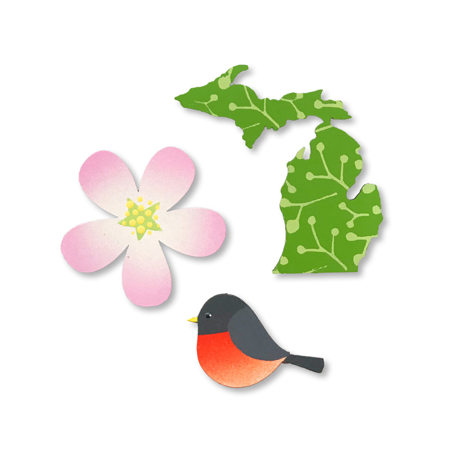 Michigan Icons w/ Apple Blossom Magnets S/3