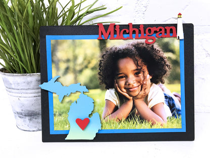 Michigan w/ Moveable Heart Magnet S/2 Blue Ombre