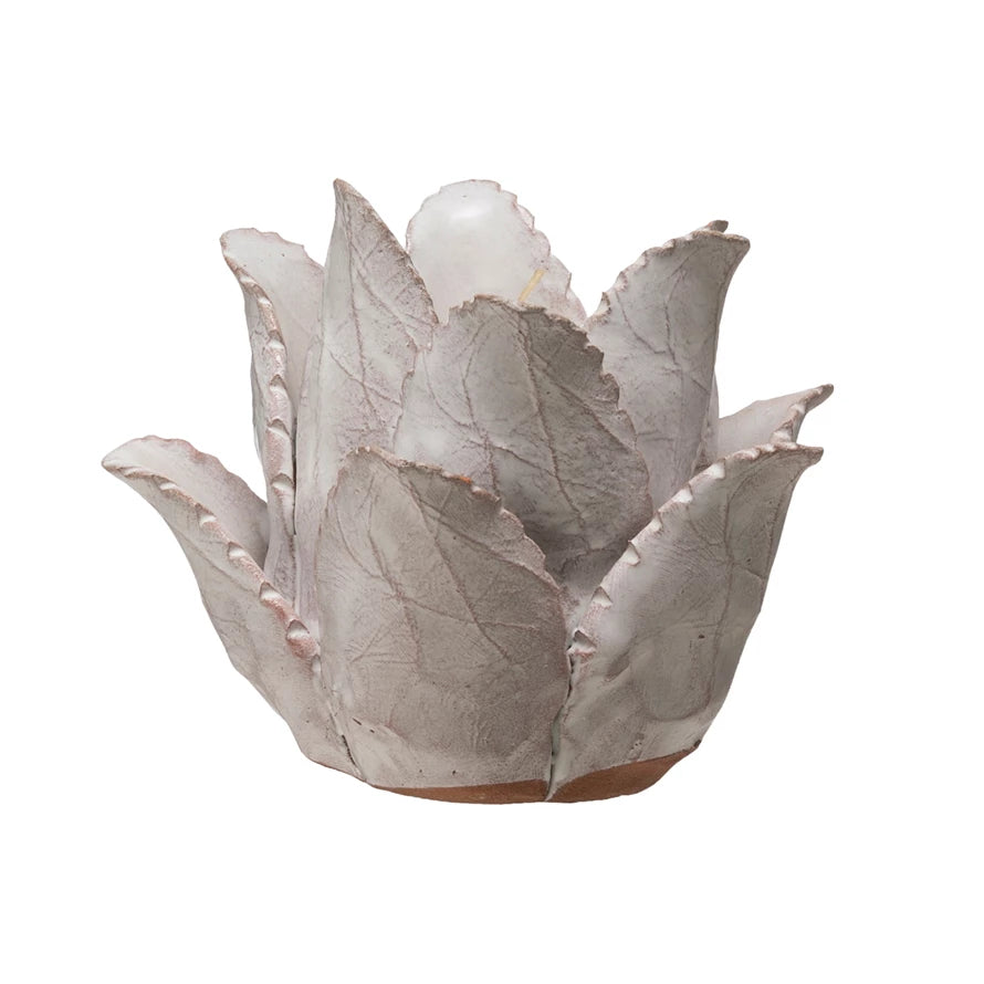 Handgefertigter Teelichthalter mit Blumen aus Terrakotta