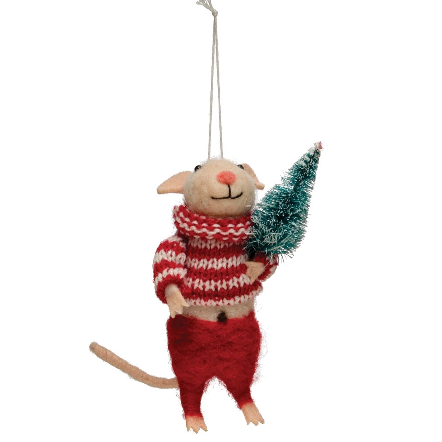 Wool Felt Mouse in Outfit w/ Faux Trees Ornament, 2 Styles