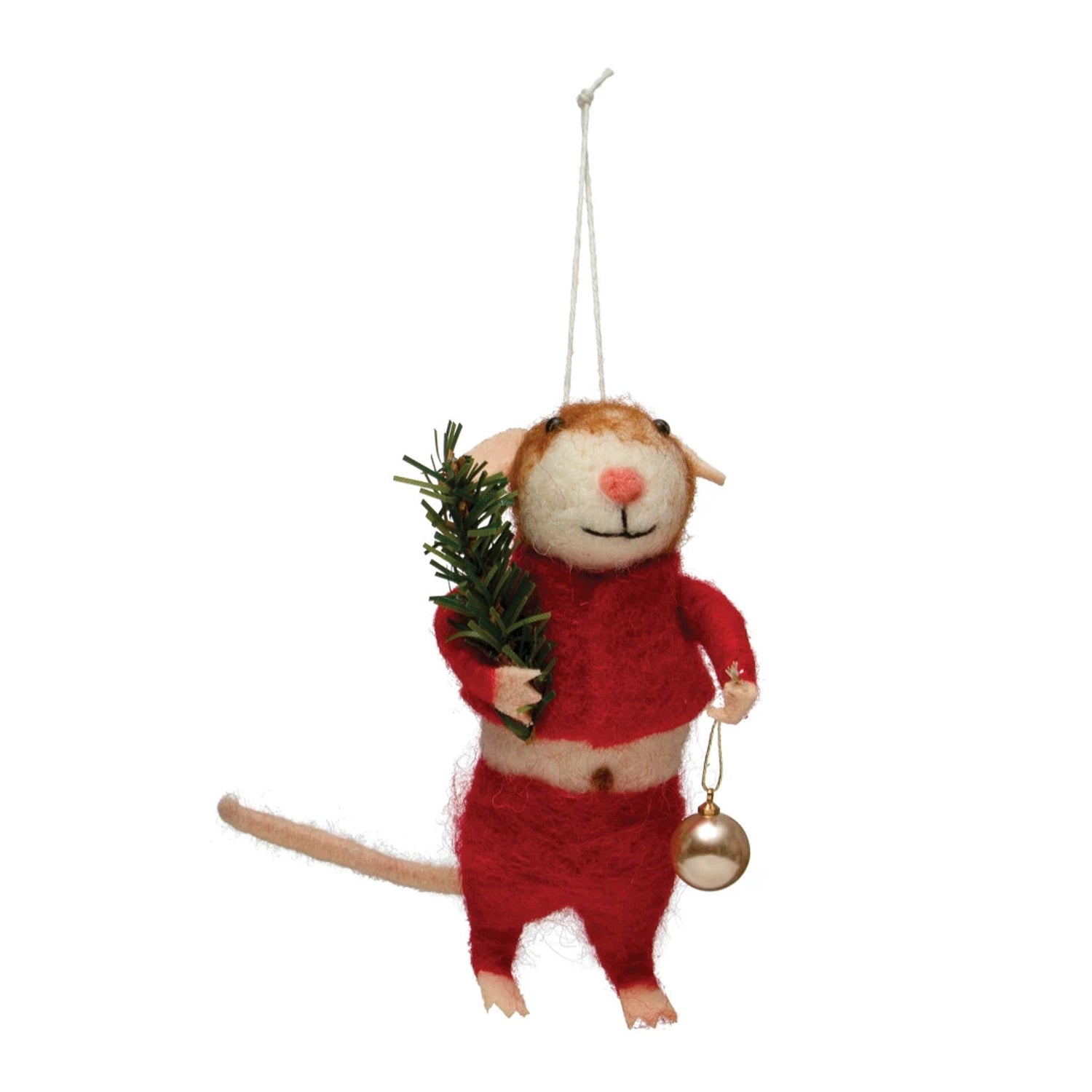 Wool Felt Mouse in Outfit w/ Faux Trees Ornament, 2 Styles